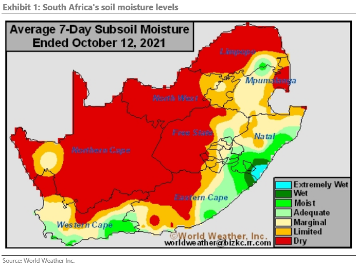Improved soil moisture in eastern regions of South Africa will boost 2021/22 summer crop plantings
